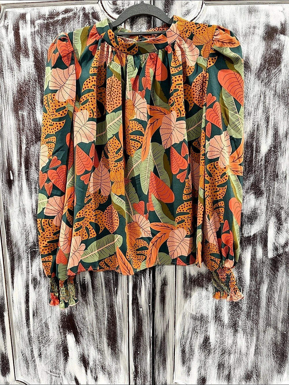 Floral Blouse in Green & Orange Like New